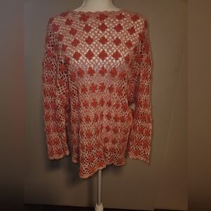 Orange Pink White Floral Crochet Sweater Top Vest Y2k Festival Cottagecore EUC